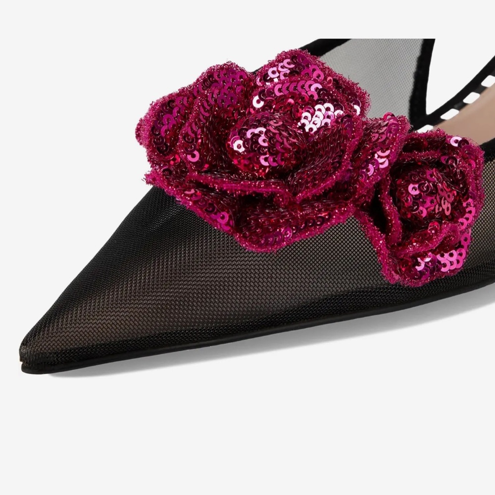 The Blue by Betsey Johnson Aurorra Black Mesh Slingback Flower Pumps 8 NEW** - Picture 2 of 10